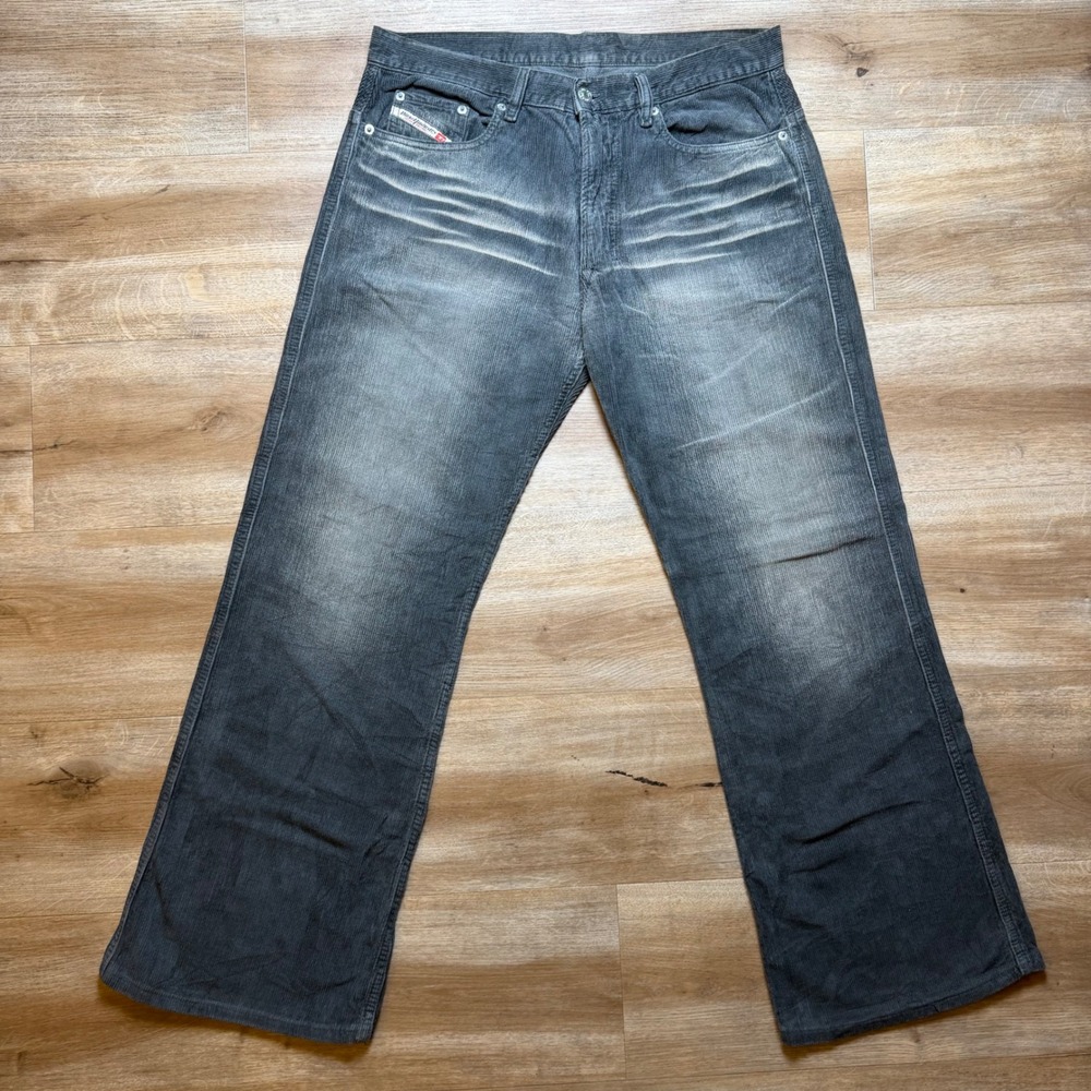 Vintage Diesel Pravix Corduroy Pants Mens 31x29 Grey Faded Wide Leg Flared Y2K